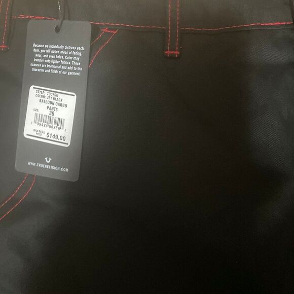 True Religion Jet Black Cargo Pants Flap Pockets Men’s Size 36 MSRP $149 NWT - Picture 4 of 11